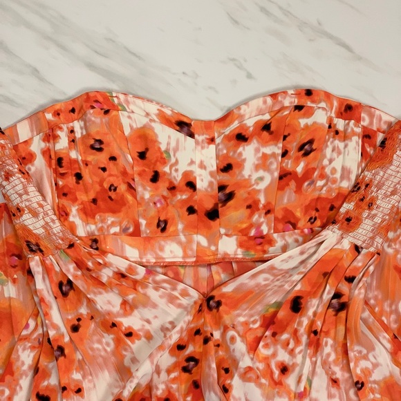 Parker Posies Watercolor Orange Silk Mini Dress Sz M - Picture 5 of 11